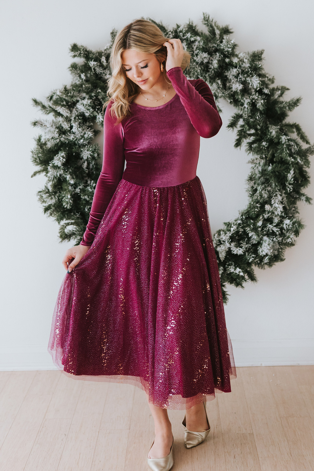 Velour Ballerina Dress (Women) - Currant
