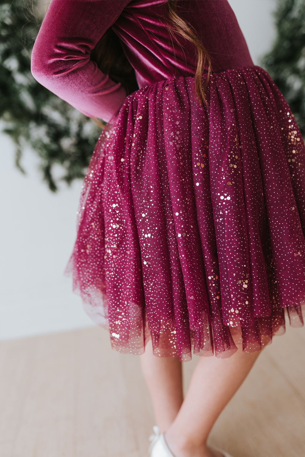 Velour Ballerina Dress - Currant