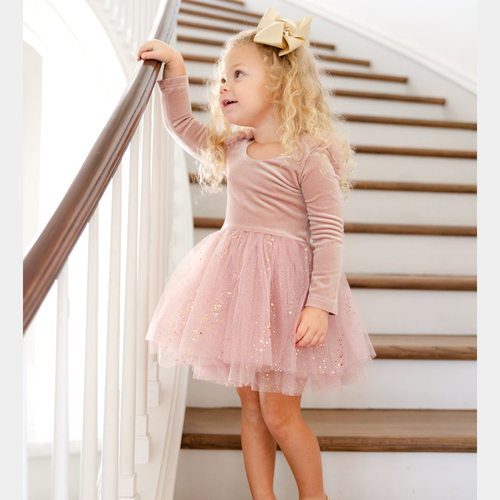 Velour Ballerina Dress - Dusty Pink