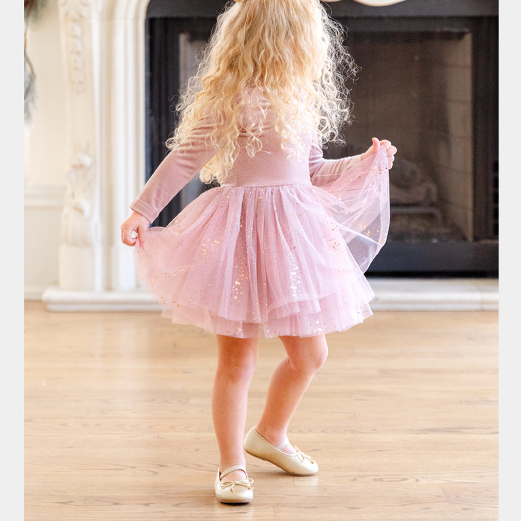 Velour Ballerina Dress - Dusty Pink