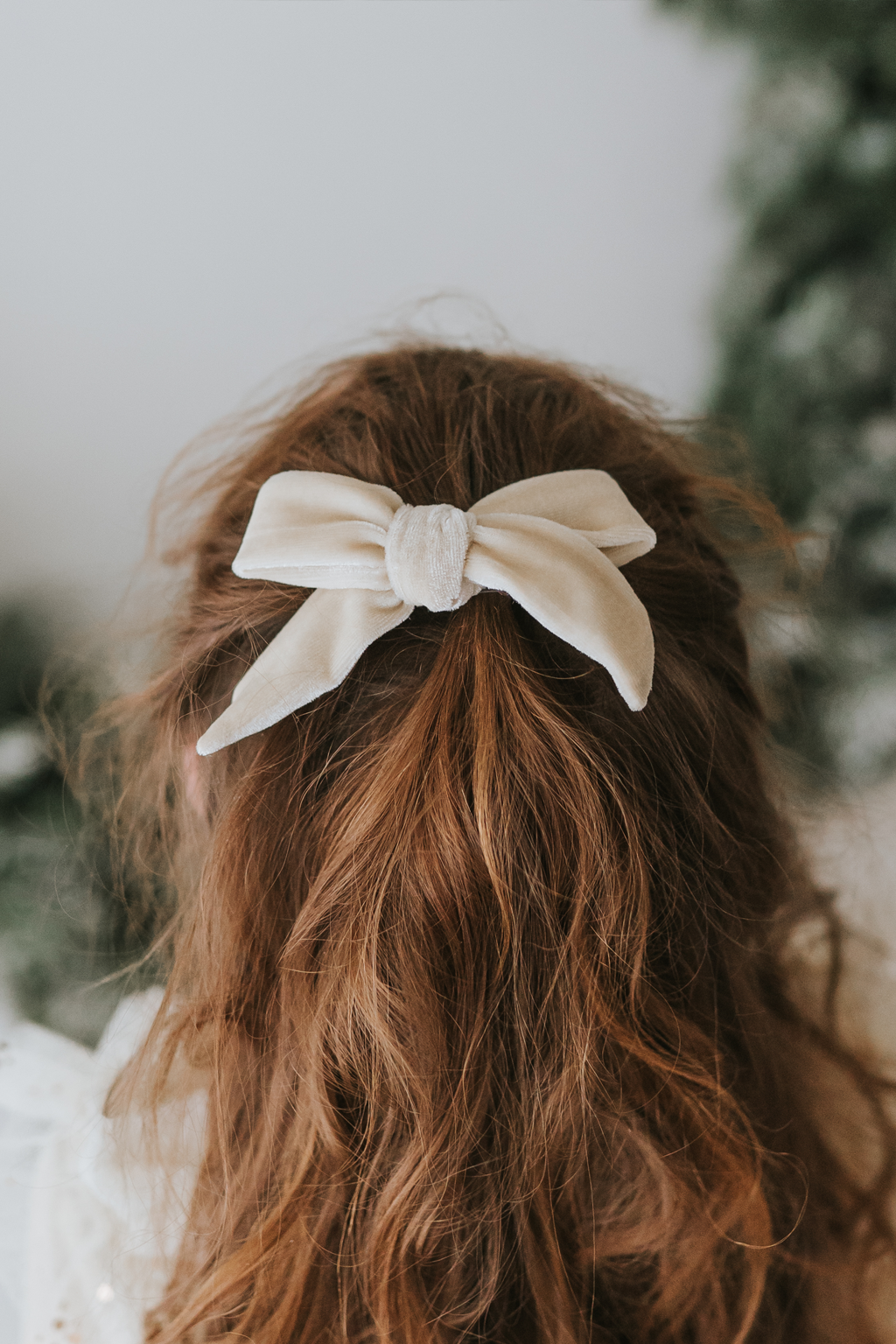 Velour Hair Bow - Powder
