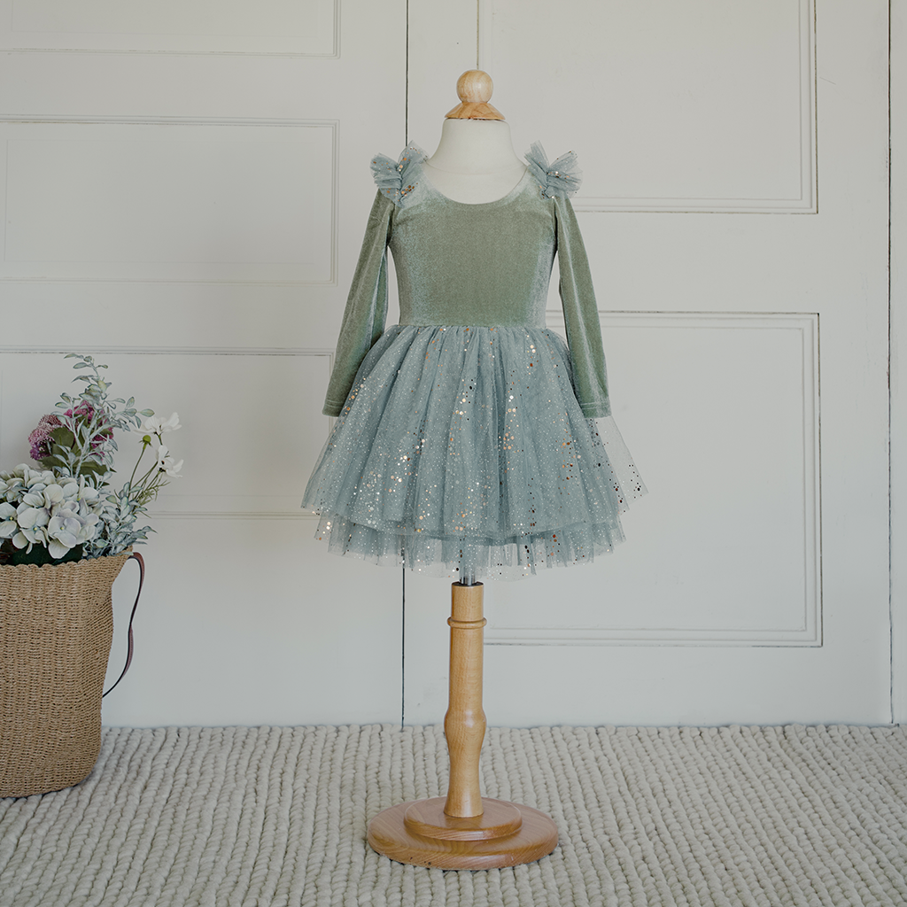 Velour Ballerina Dress - Sage