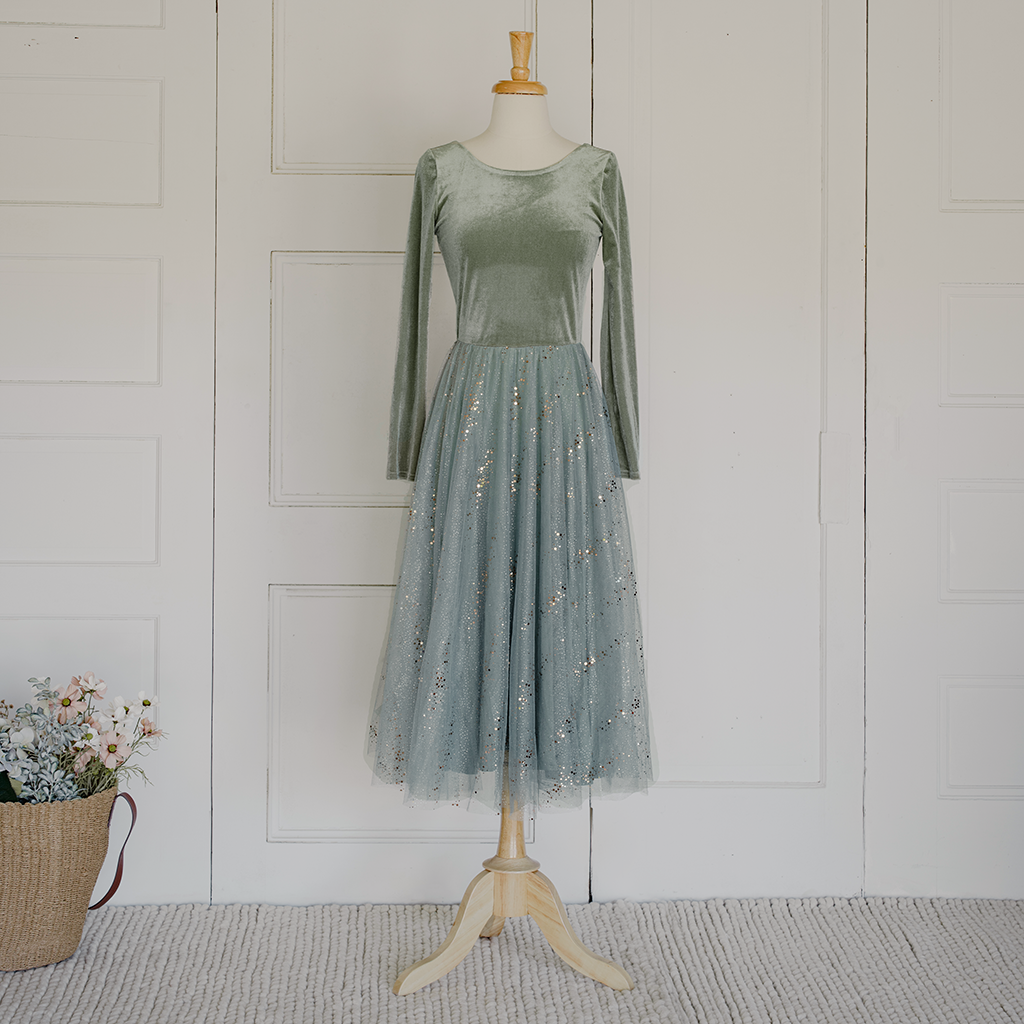 Velour Ballerina Dress (Women) - Sage
