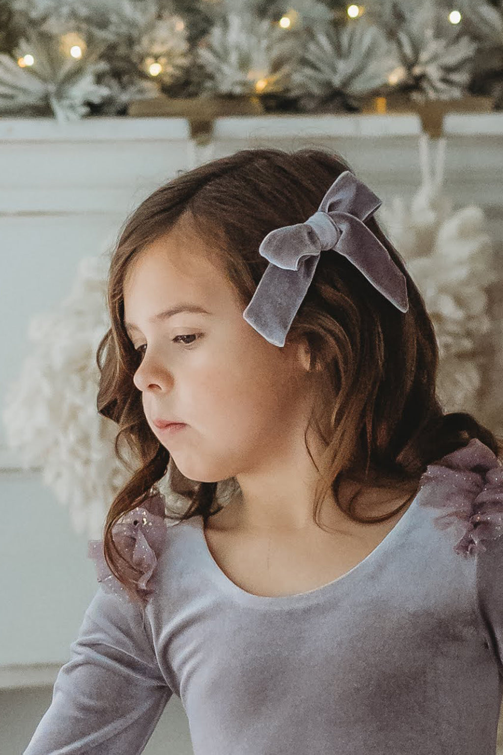 Velour Hair Bow - Dusty Lilac