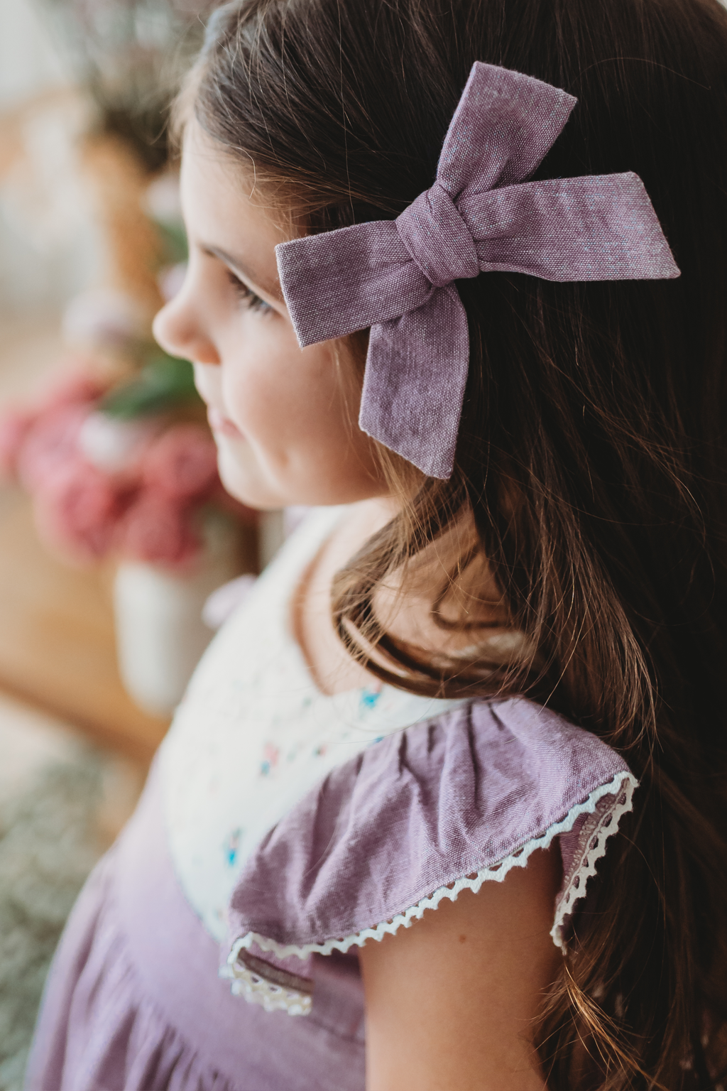 Lavender Linen Hair Bow display picture 1