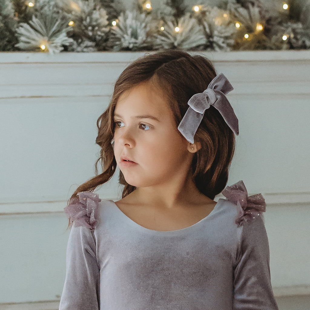 Velour Hair Bow - Dusty Lilac