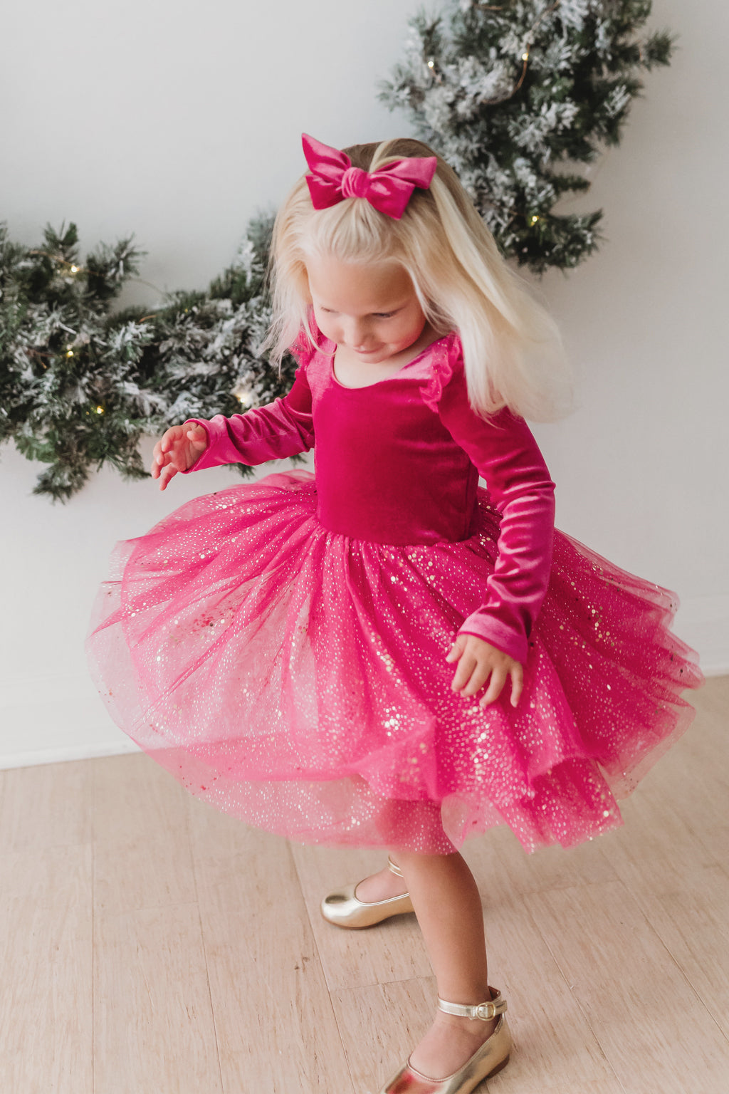Velour Ballerina Dress - Festive Fuchsia