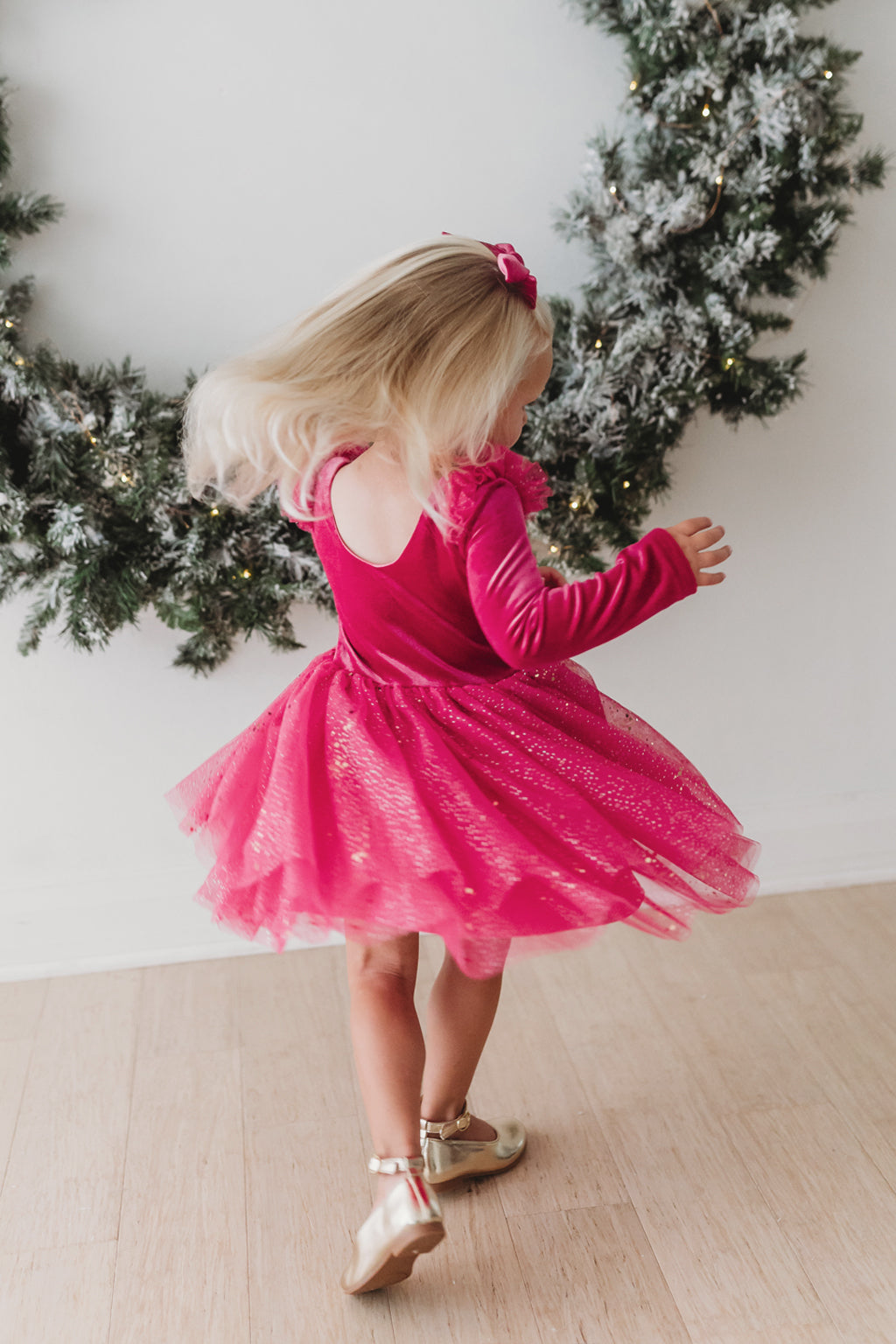 Velour Ballerina Dress - Festive Fuchsia