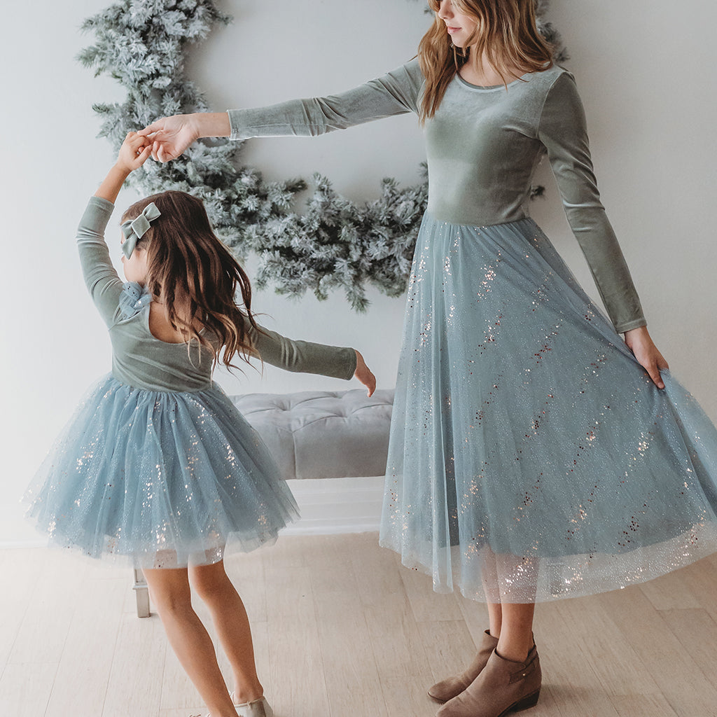 Velour Ballerina Dress Women Sage FINAL SALE