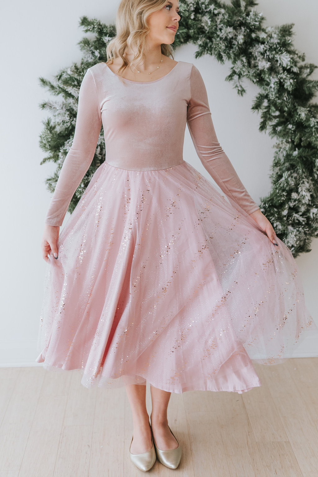 Velour Ballerina Dress (Women) - Dusty Pink
