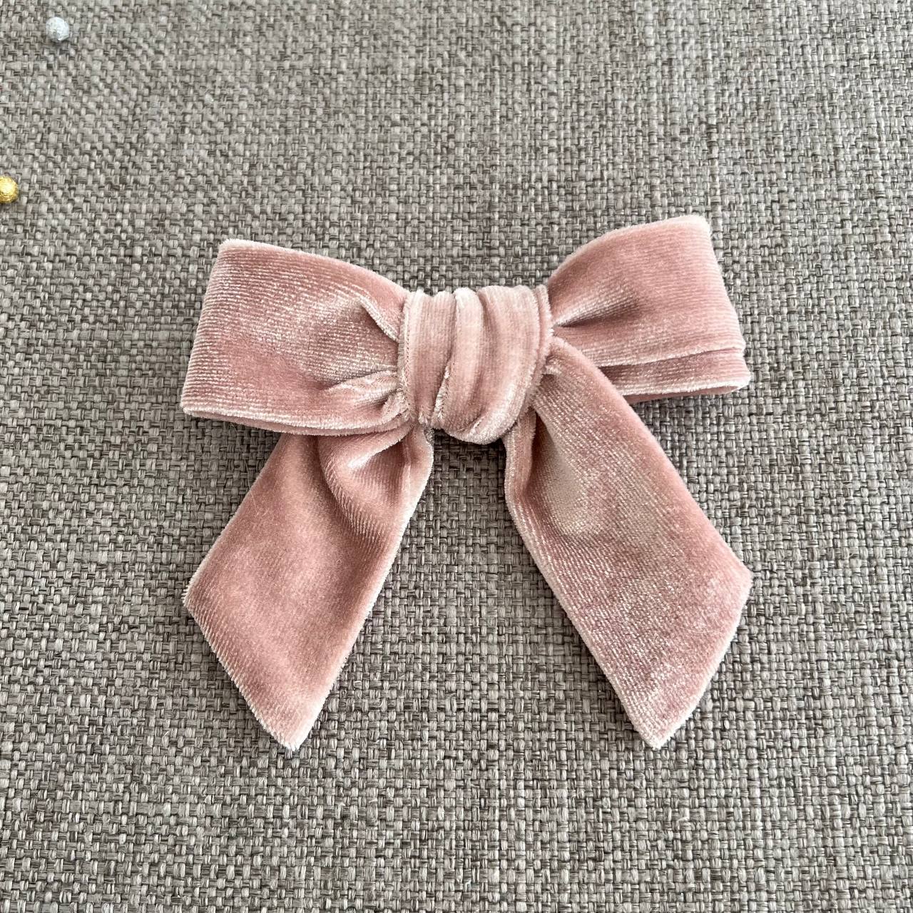 Velour Hair Bow - Dusty Pink