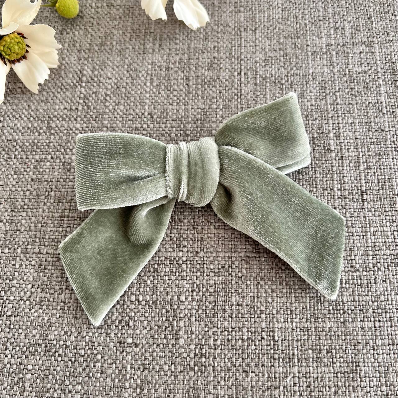 Velour Hair Bow - Sage