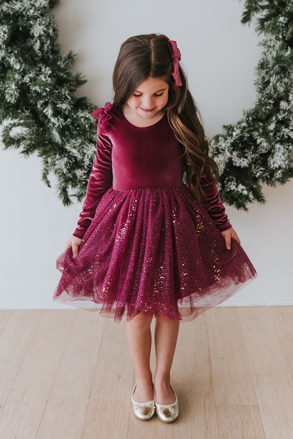 Velour Ballerina Dress - Currant