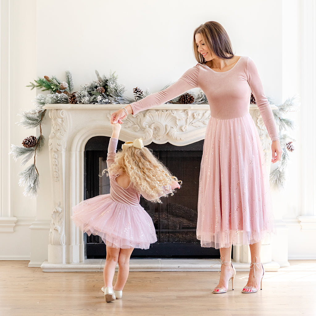 Velour Ballerina Dress (Women) - Dusty Pink
