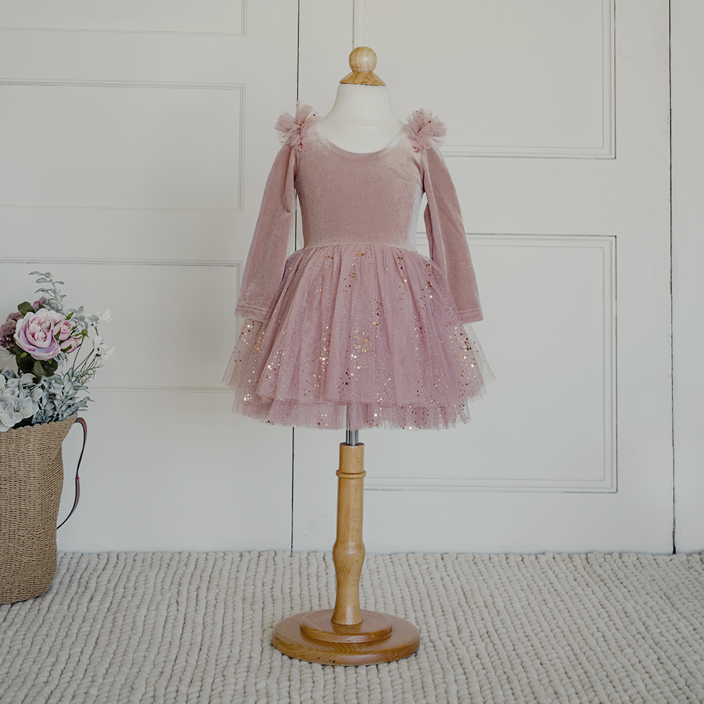 Velour Ballerina Dress - Dusty Pink
