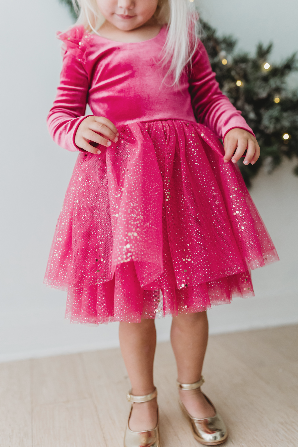Velour Ballerina Dress - Festive Fuchsia