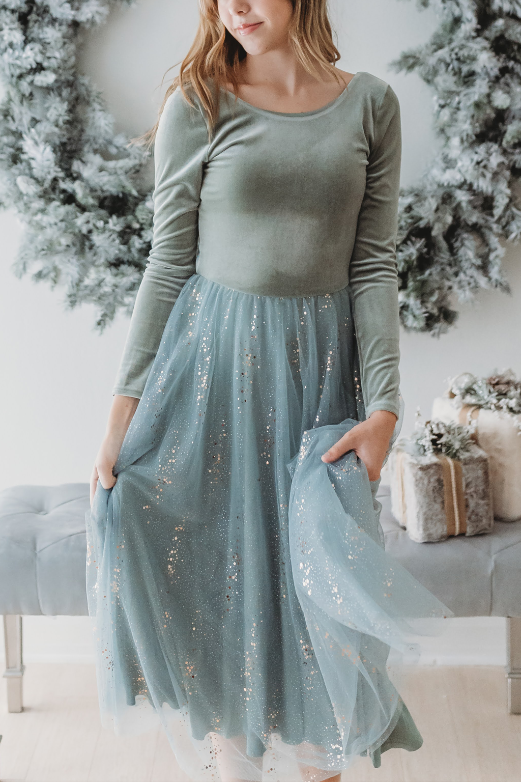 Velour Ballerina Dress (Women) - Sage