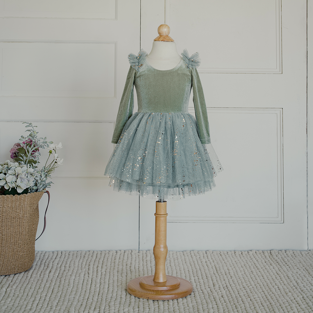 Velour Ballerina Dress - Sage (FINAL SALE)