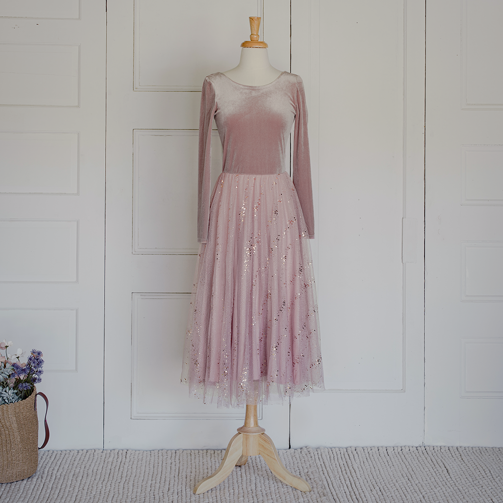 Velour Ballerina Dress (Women) - Dusty Pink