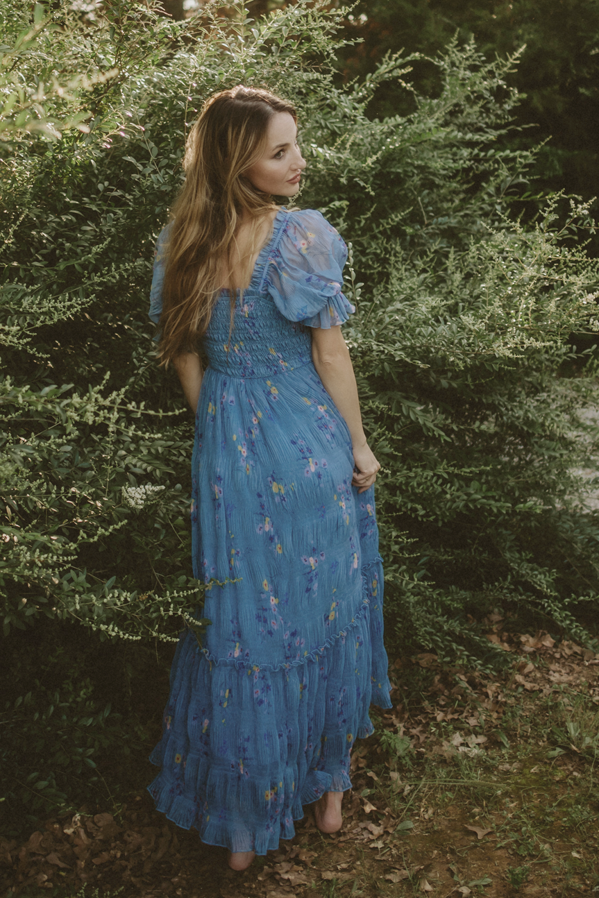 Crinkled Chiffon Dress (Women) - Dusty Blue
