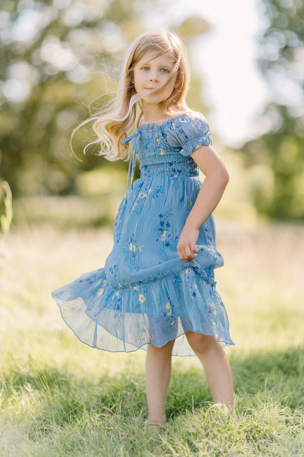Crinkled Chiffon Dress - Dusty Blue