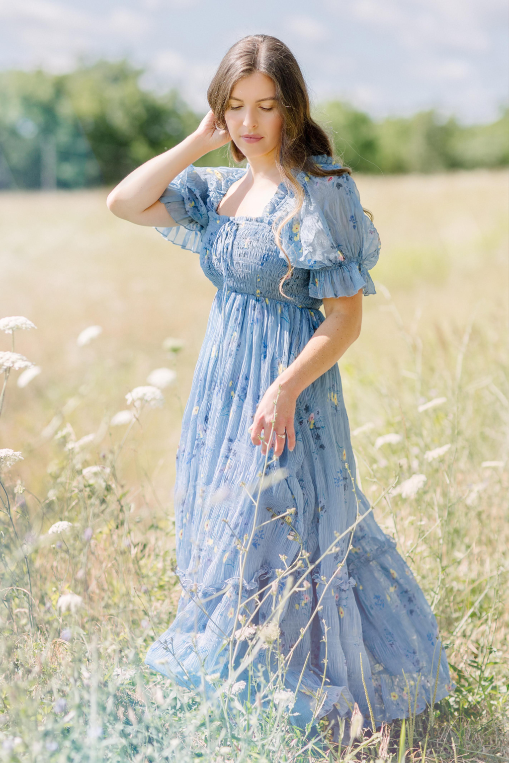 Crinkled Chiffon Dress (Women) - Dusty Blue