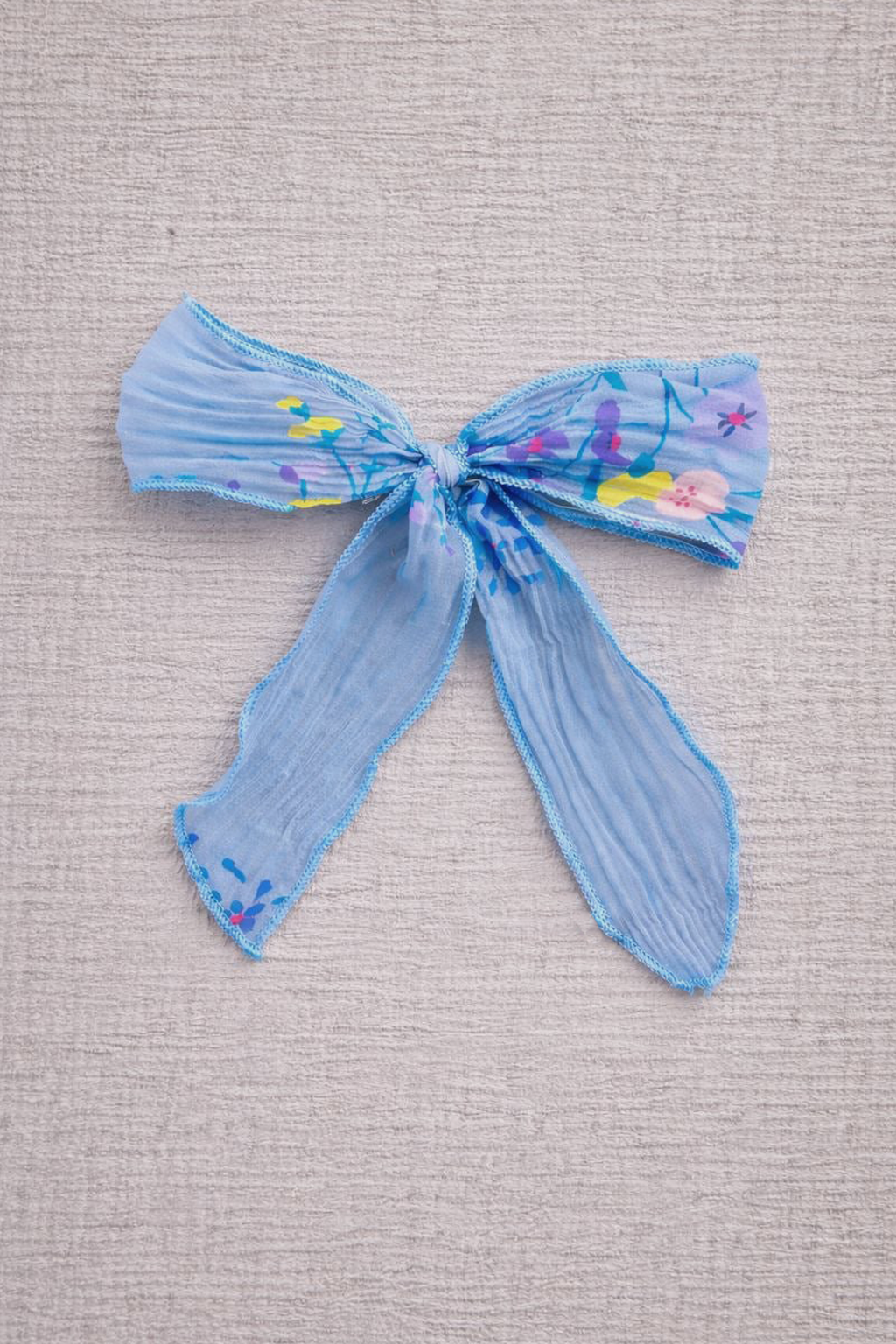 Crinkled Chiffon Bow - Dusty Blue