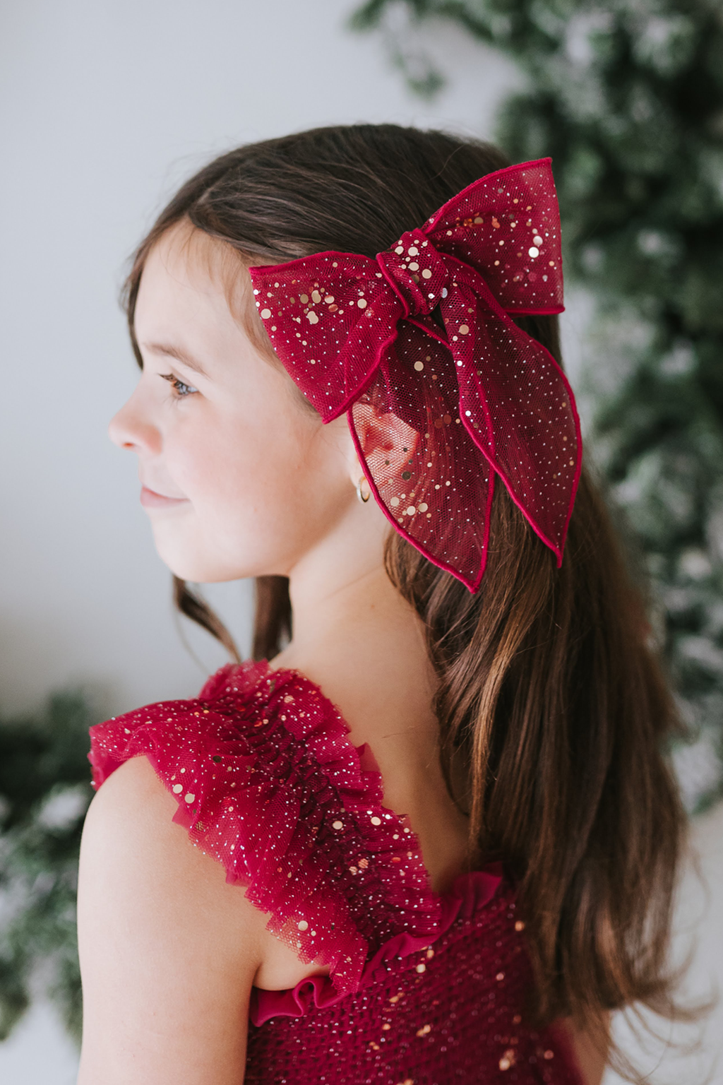 Glimmer Tulle Hair Bow - Crimson
