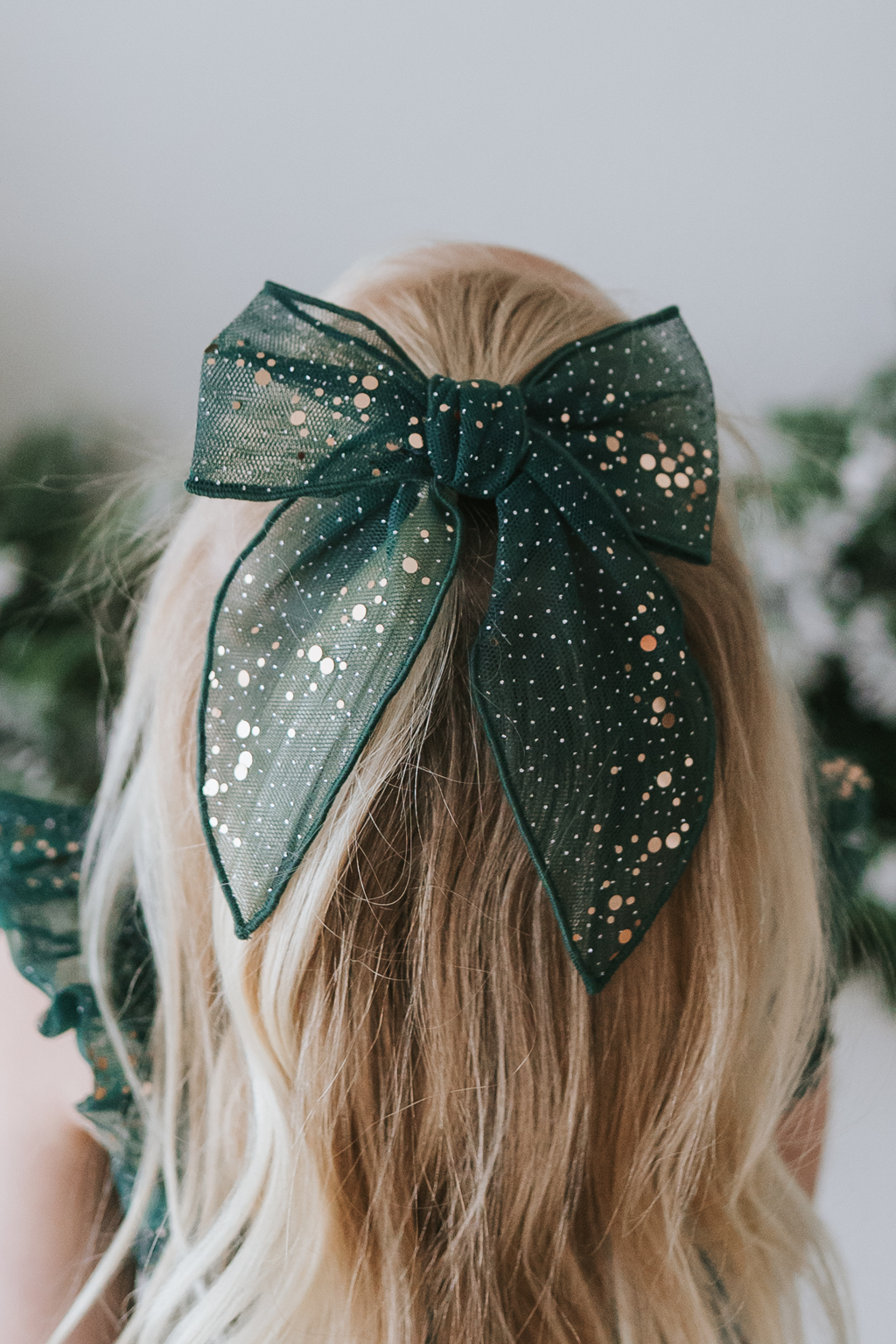Glimmer Tulle Hair Bow - Spruce