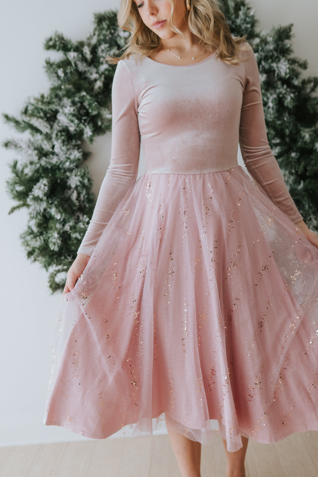 Velour Ballerina Dress (Women) - Dusty Pink