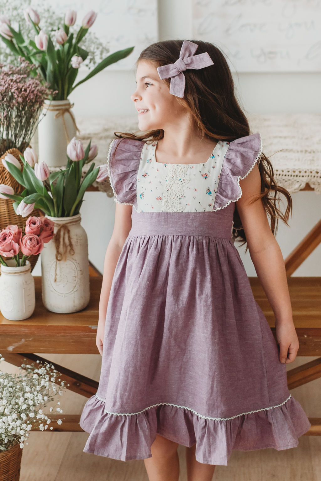 Lavender Linen Hair Bow