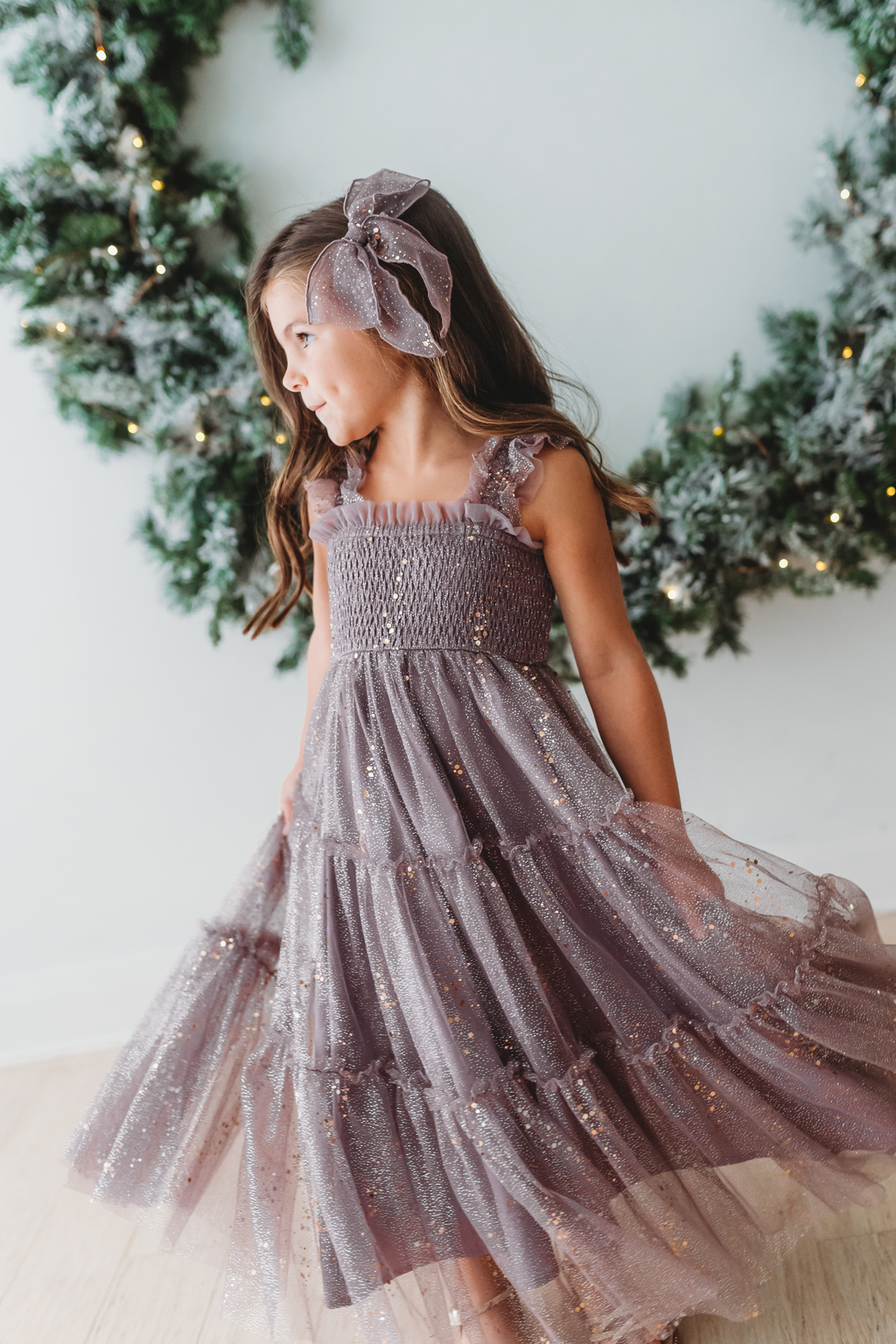 Glimmer Tulle Hair Bow - Sugared Plum
