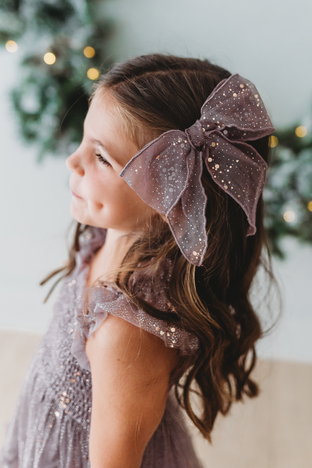 Glimmer Tulle Hair Bow - Sugared Plum