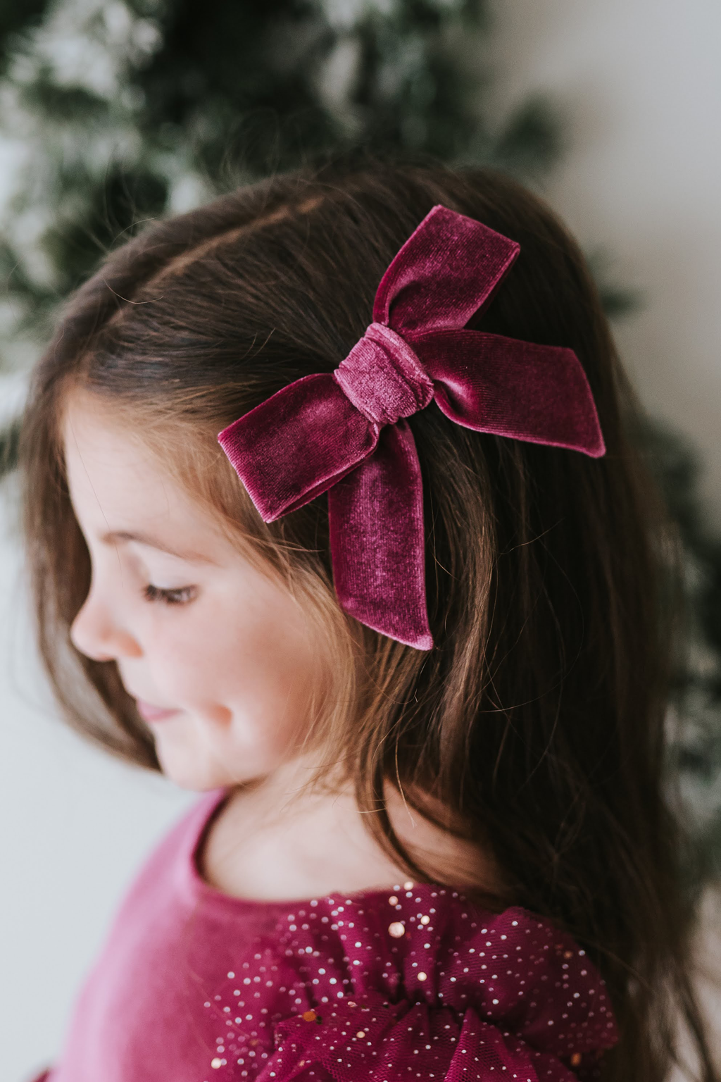 Velour Hair Bow - Currant