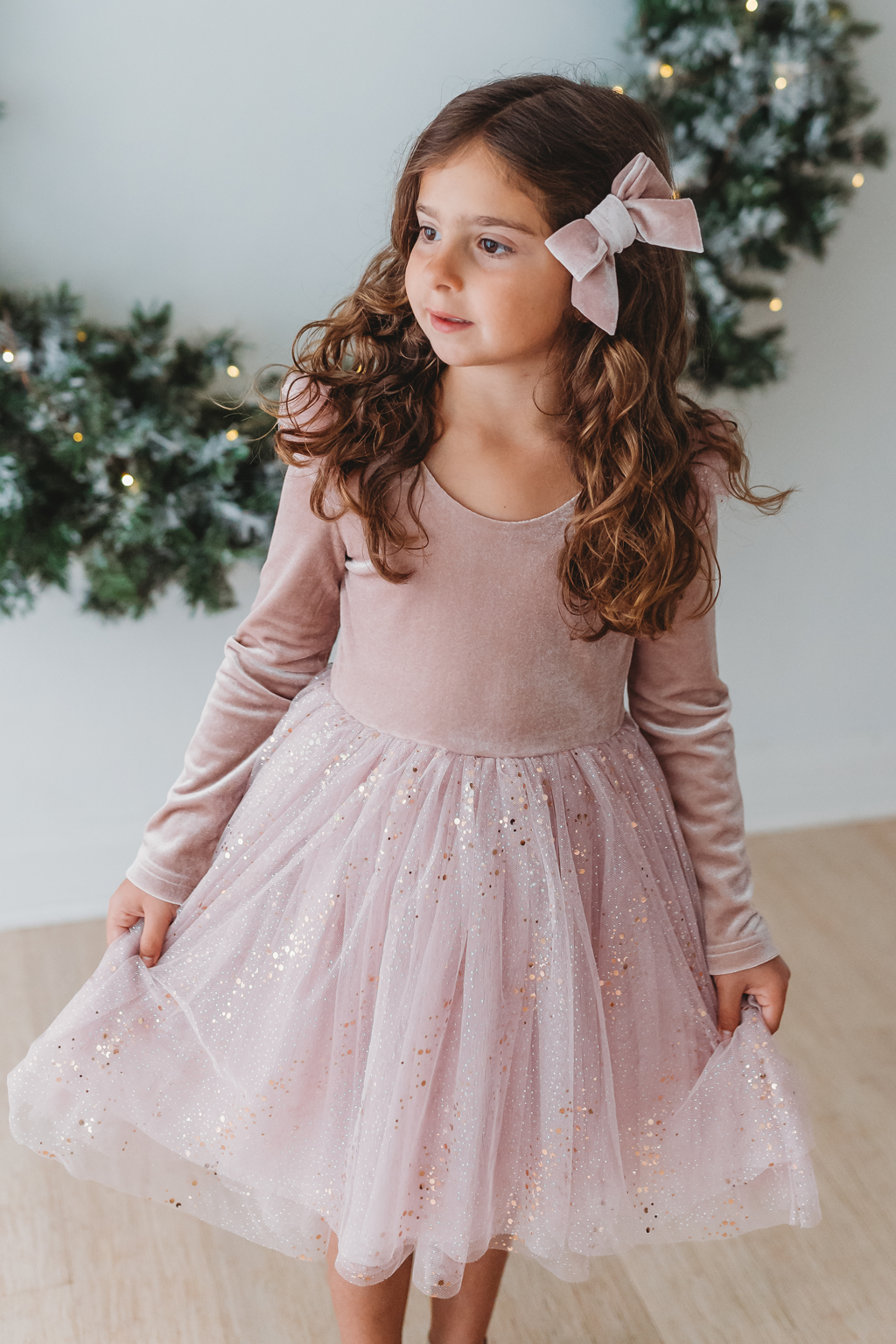 Velour Hair Bow - Dusty Pink