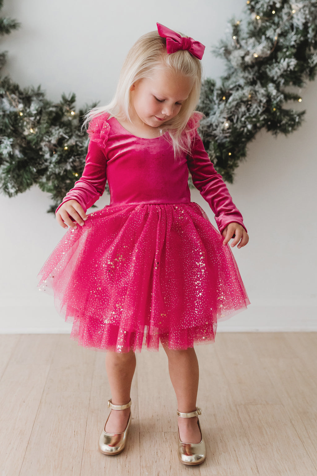 Velour Ballerina Dress - Festive Fuchsia