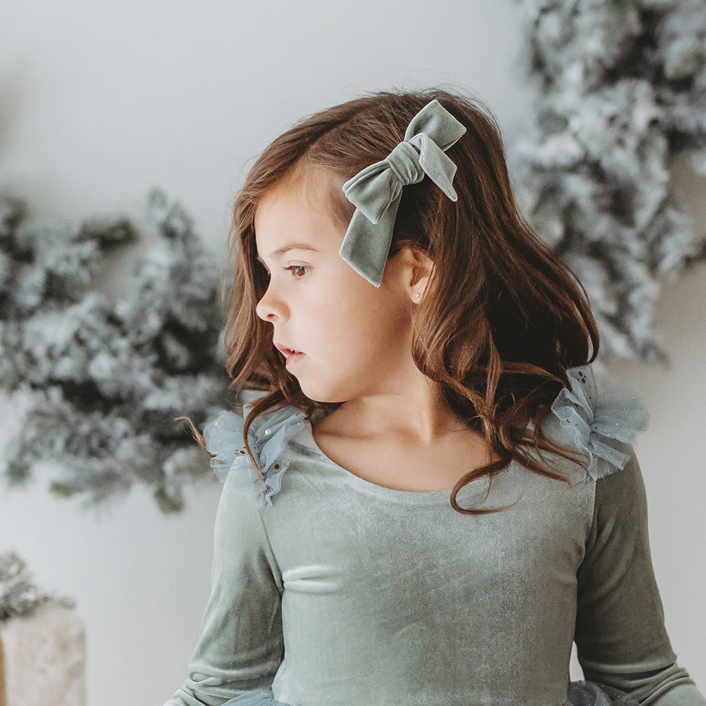 Velour Hair Bow - Sage