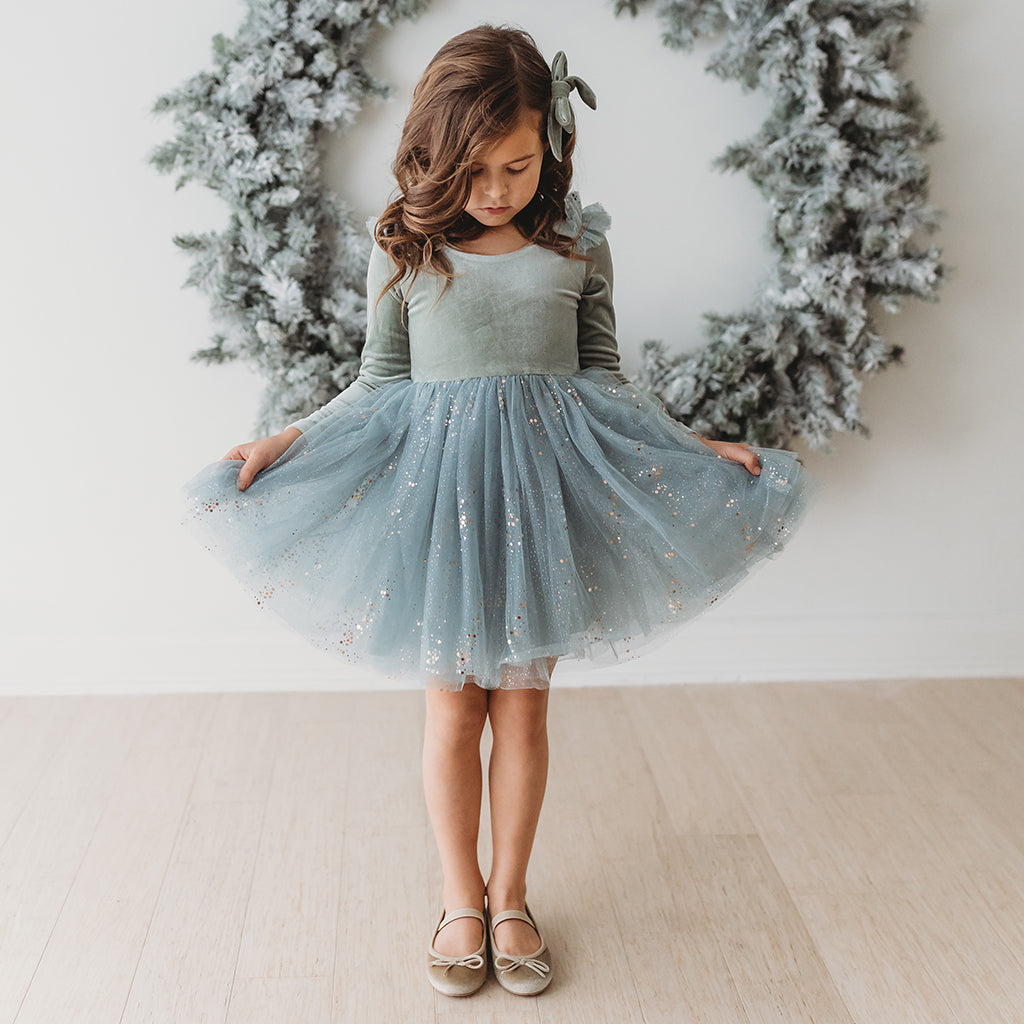 Velour Ballerina Dress - Sage