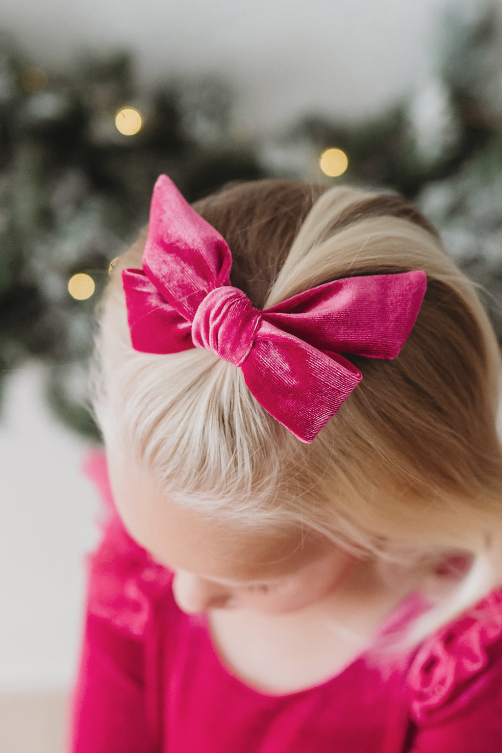 Velour Hair Bow - Festive Fuchsia