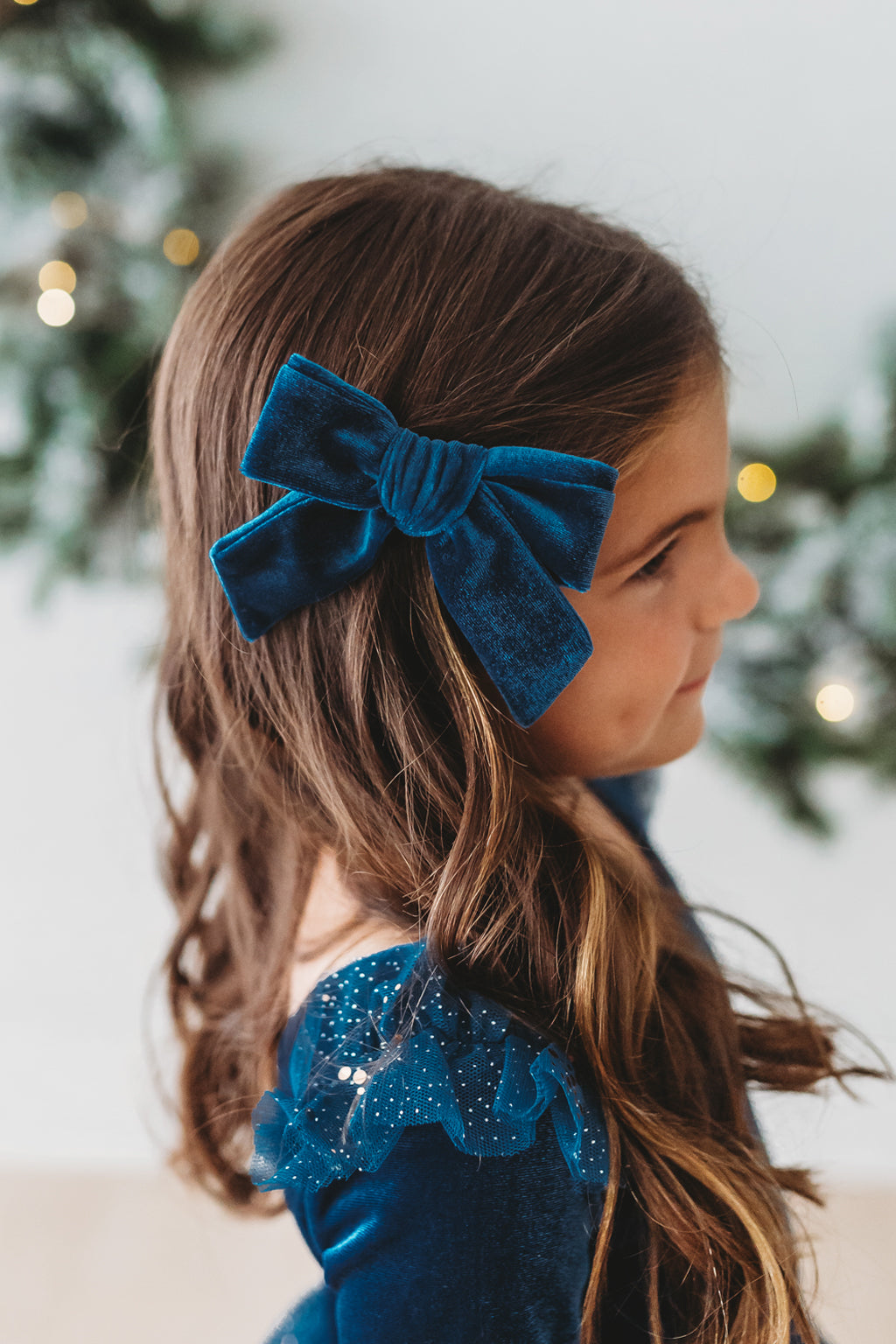 Velour Hair Bow - Sparkling Sapphire