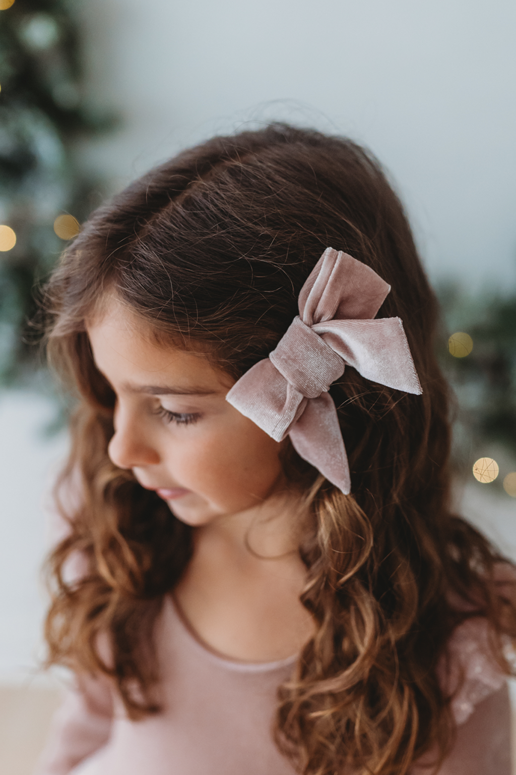 Velour Hair Bow - Dusty Pink
