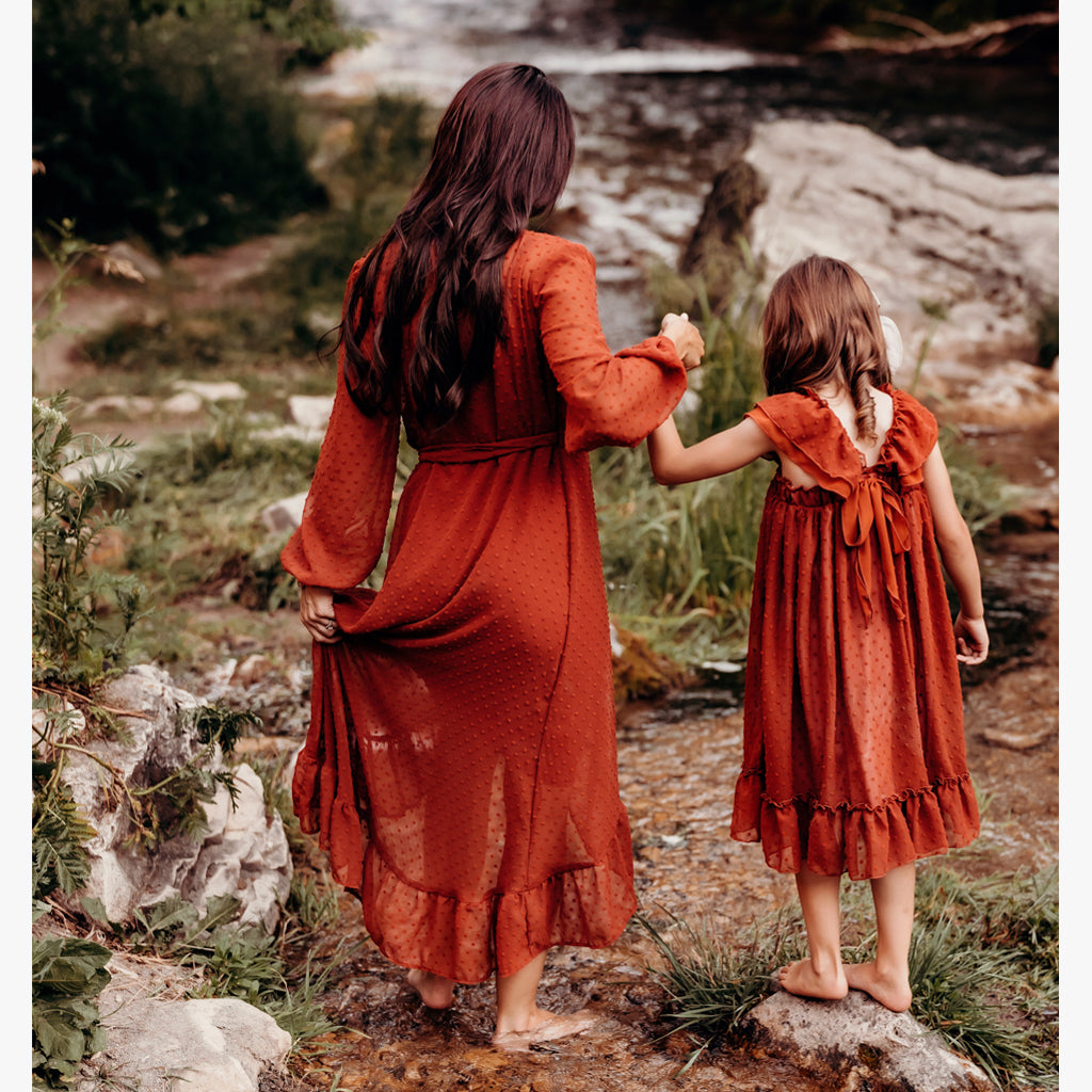Chiffon Clipdot Wrap Dress (Women) - Rust (FINAL SALE) XS