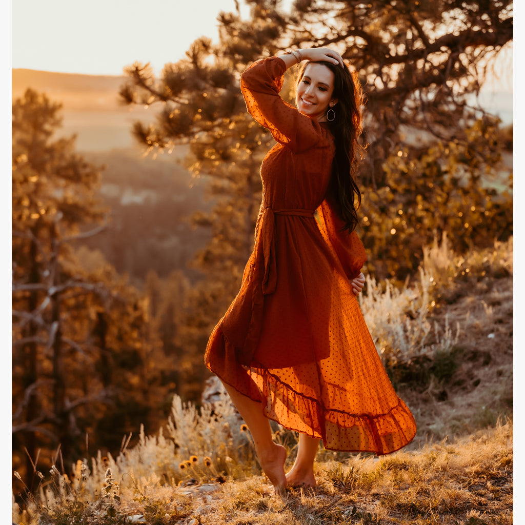 Chiffon Clipdot Wrap Dress (Women) - Rust (FINAL SALE) XS