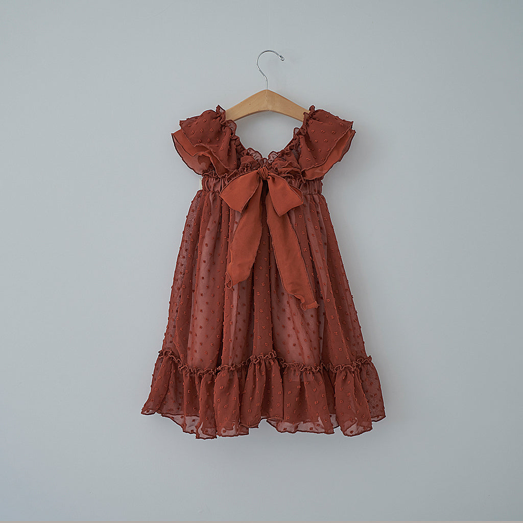 Chiffon Clipdot Dress - Rust (FINAL SALE)