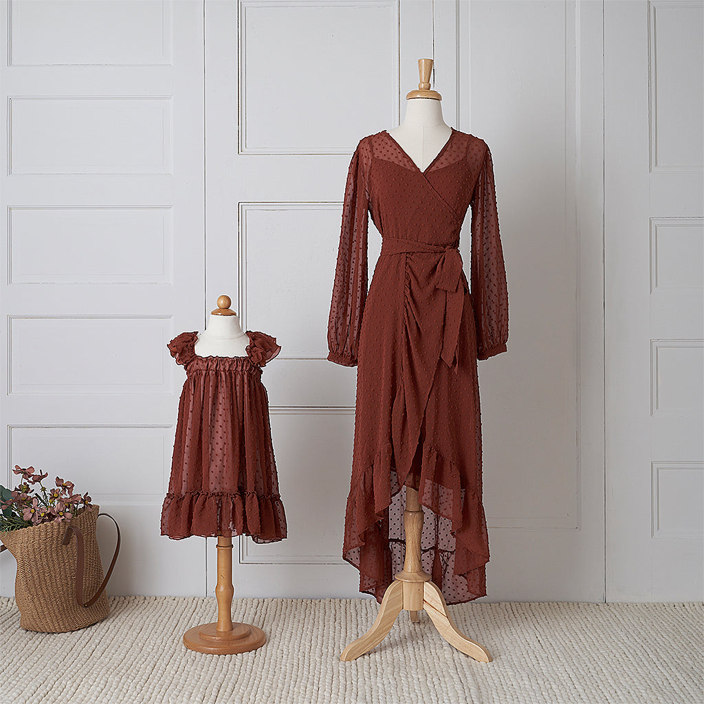 Chiffon Clipdot Dress - Rust (FINAL SALE)
