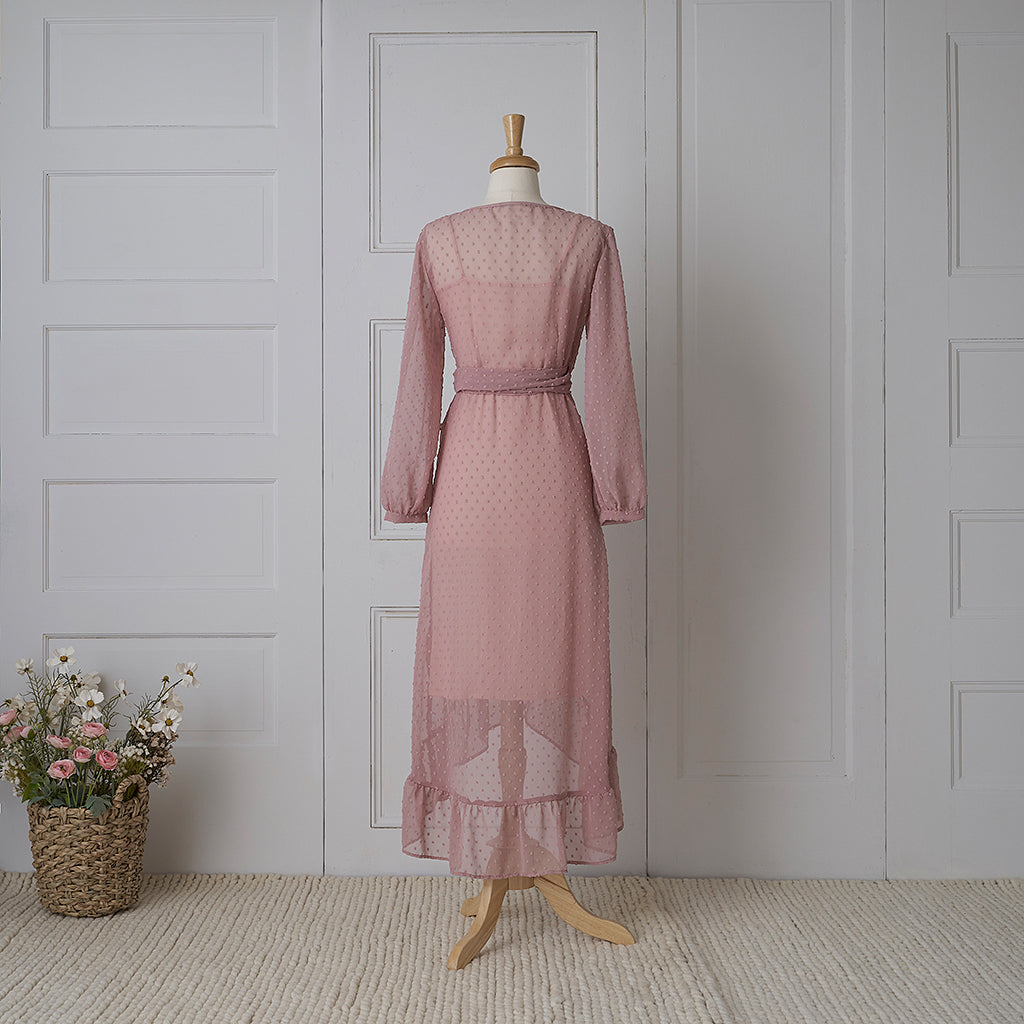 Chiffon Clipdot Wrap Dress (Women) - Mauve Pink (FINAL SALE) M